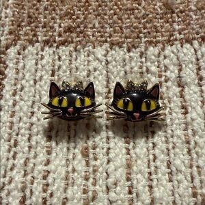 Betsey Johnson Black Cat with bow stud earrings